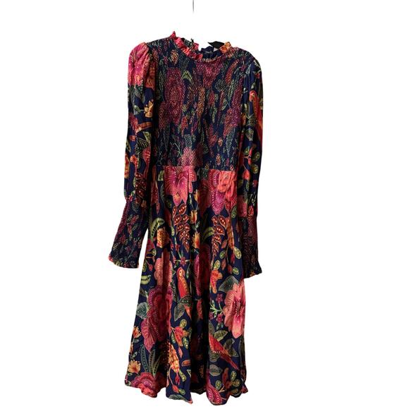 FARM Rio Macaw Bloom Floral Smocked Mock Neck Juliet Sleeve Dress - Picture 5 of 7